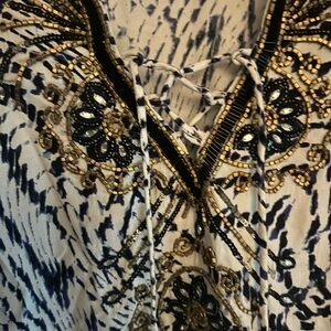 Soft Surroundings Blue and Gold Embroidered Blouse